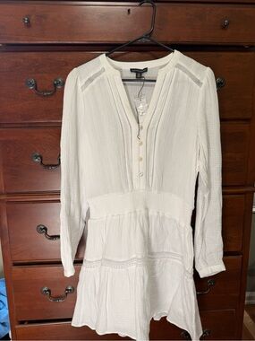 Saks Fifth Ave White Long-Sleeve Textured Tiered Dress